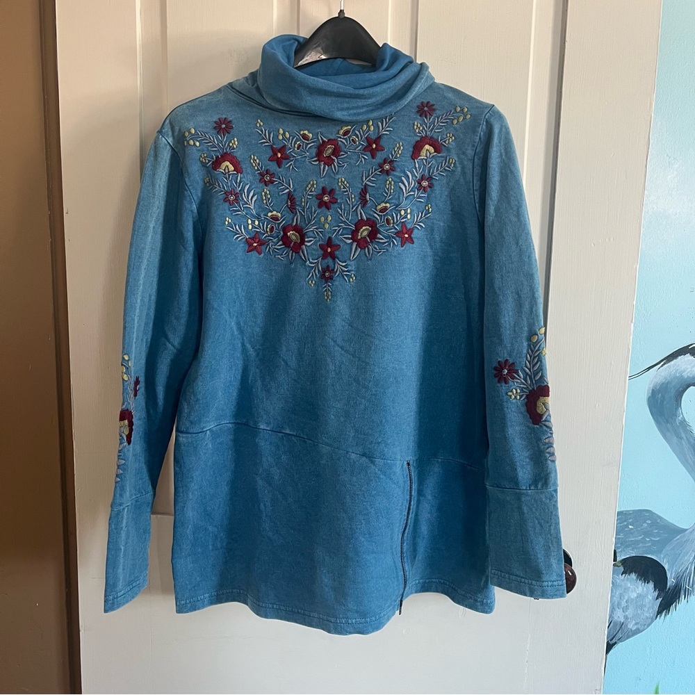 Floral Embroidered Cowl Neck Sweater